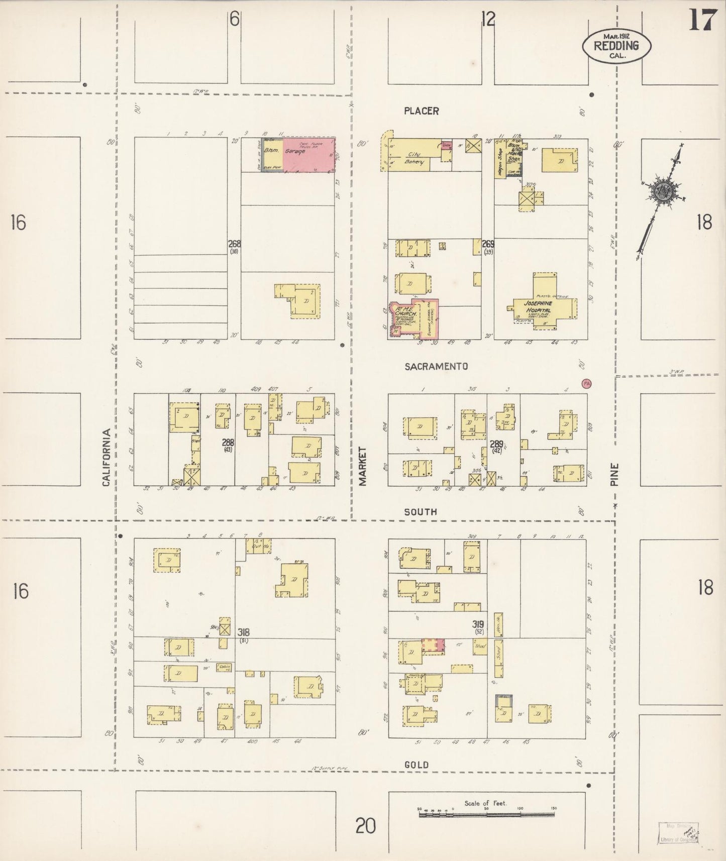 Sanborn Fire Insurance Map from Redding, Shasta County, California (1912), Sheet #0017 - Complete Map Set gallery image, historic Sanborn map, vintage wall art, California California