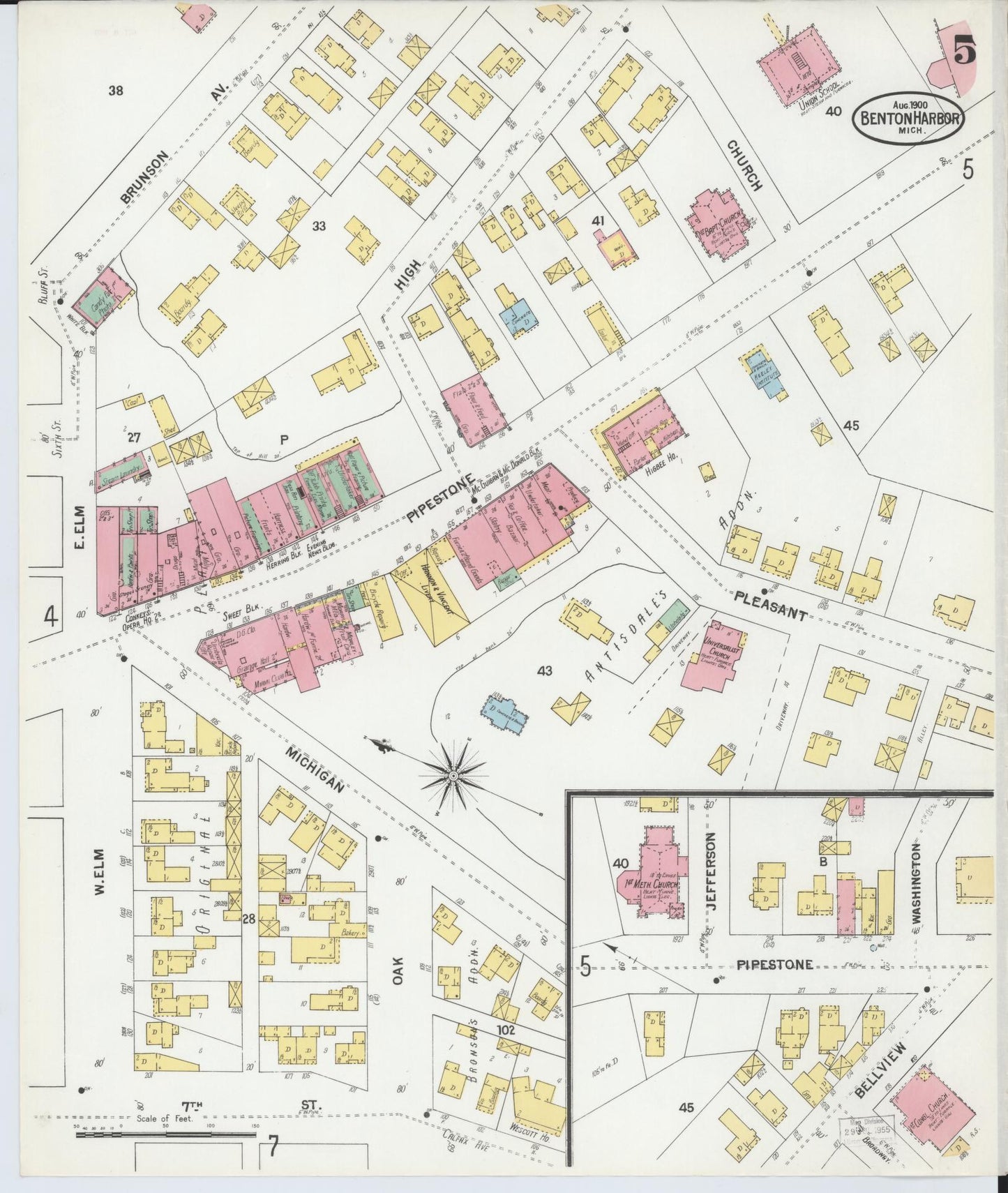 Sanborn Fire Insurance Map from Benton Harbor, Berrien County, Michigan (1900), Sheet #0005 - Historic Sanborn Fire Insurance Map Print, vintage old map wall art, antique decor, genealogy gift, Michigan Michigan map