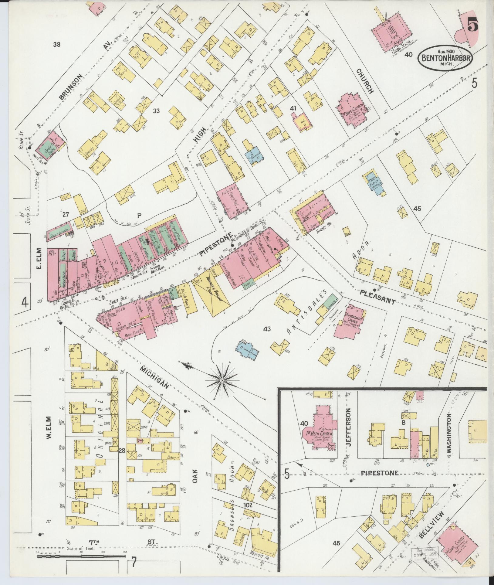 Sanborn Fire Insurance Map from Benton Harbor, Berrien County, Michigan (1900), Sheet #0005 - Historic Sanborn Fire Insurance Map Print, vintage old map wall art, antique decor, genealogy gift, Michigan Michigan map