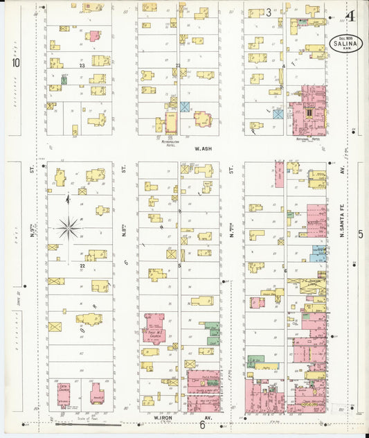 Sanborn Fire Insurance Map from Salina, Saline County, Kansas (1899), Sheet #0004 - Historic Sanborn Fire Insurance Map Print, vintage old map wall art, antique decor, genealogy gift, Kansas Kansas map