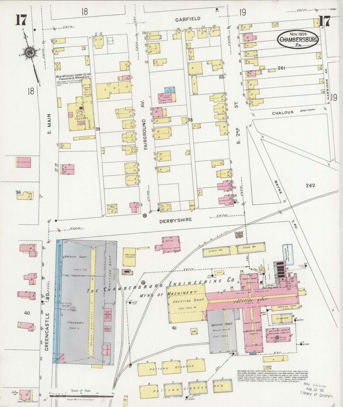 Sanborn Fire Insurance Map from Chambersburg, Franklin County, Pennsylvania (1924), Sheet #0017 - Historic Sanborn Fire Insurance Map Print, vintage old map wall art, antique decor, genealogy gift, Pennsylvania Pennsylvania map