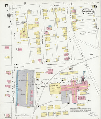 Sanborn Fire Insurance Map from Chambersburg, Franklin County, Pennsylvania (1924), Sheet #0017 - Historic Sanborn Fire Insurance Map Print, vintage old map wall art, antique decor, genealogy gift, Pennsylvania Pennsylvania map