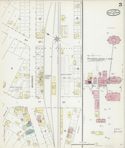 Sanborn Fire Insurance Map from Delavan, Walworth County, Wisconsin (1892), Sheet #0003 - Historic Sanborn Fire Insurance Map Print, vintage old map wall art, antique decor, genealogy gift, Wisconsin Wisconsin map