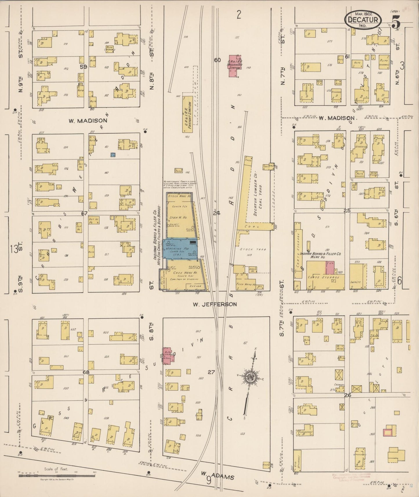 Sanborn Fire Insurance Map from Decatur, Adams County, Indiana (1922), Sheet #0005 - Complete Map Set gallery image, historic Sanborn map, vintage wall art, Indiana Indiana