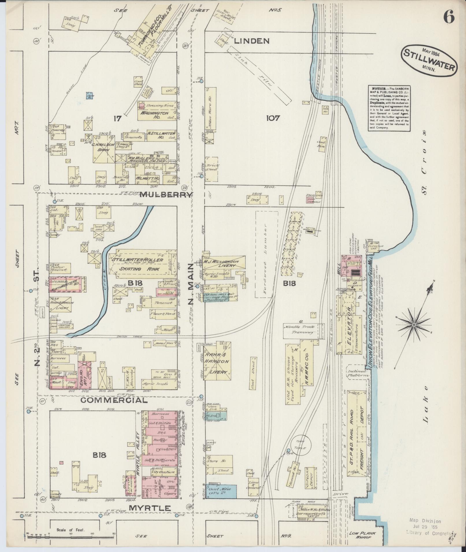 Sanborn Fire Insurance Map from Stillwater, Washington County, Minnesota (1884), Sheet #0006 - Complete Map Set gallery image, historic Sanborn map, vintage wall art, Minnesota Minnesota