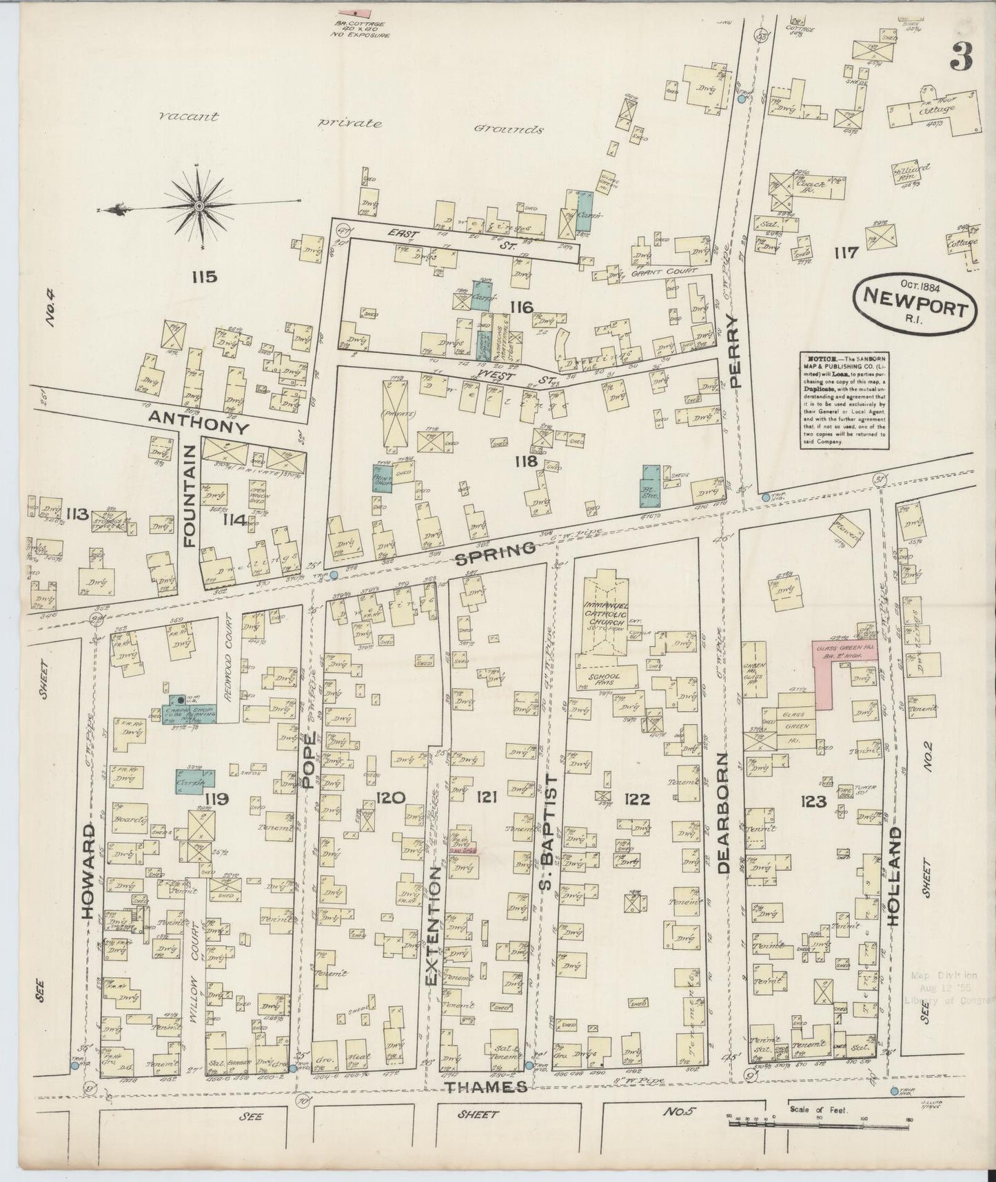 Sanborn Fire Insurance Map from Newport, Newport County, Rhode Island (1884), Sheet #0003 - Complete Map Set gallery image, historic Sanborn map, vintage wall art, Rhode Island Rhode Island