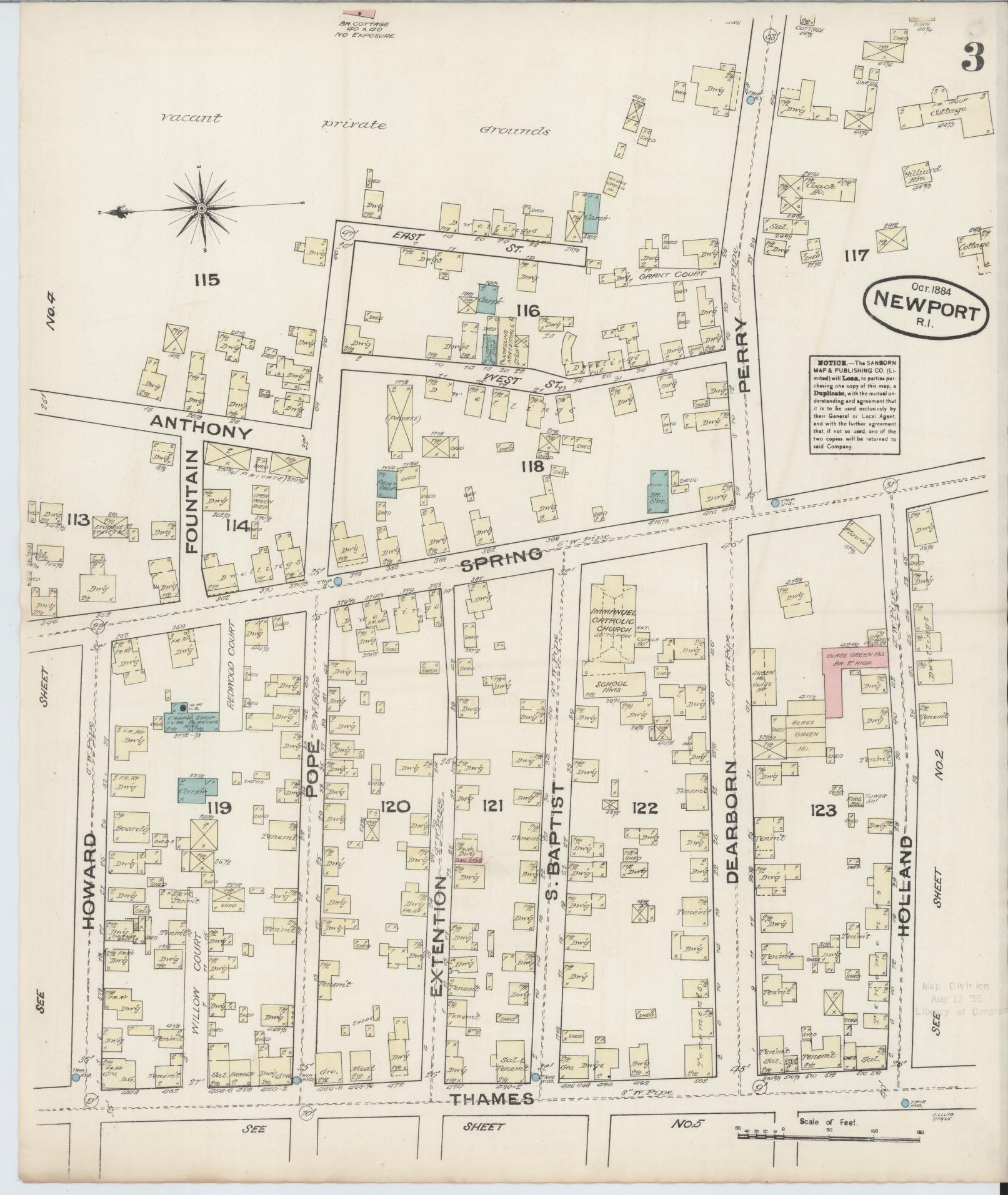 Sanborn Fire Insurance Map from Newport, Newport County, Rhode Island (1884), Sheet #0003 - Complete Map Set gallery image, historic Sanborn map, vintage wall art, Rhode Island Rhode Island