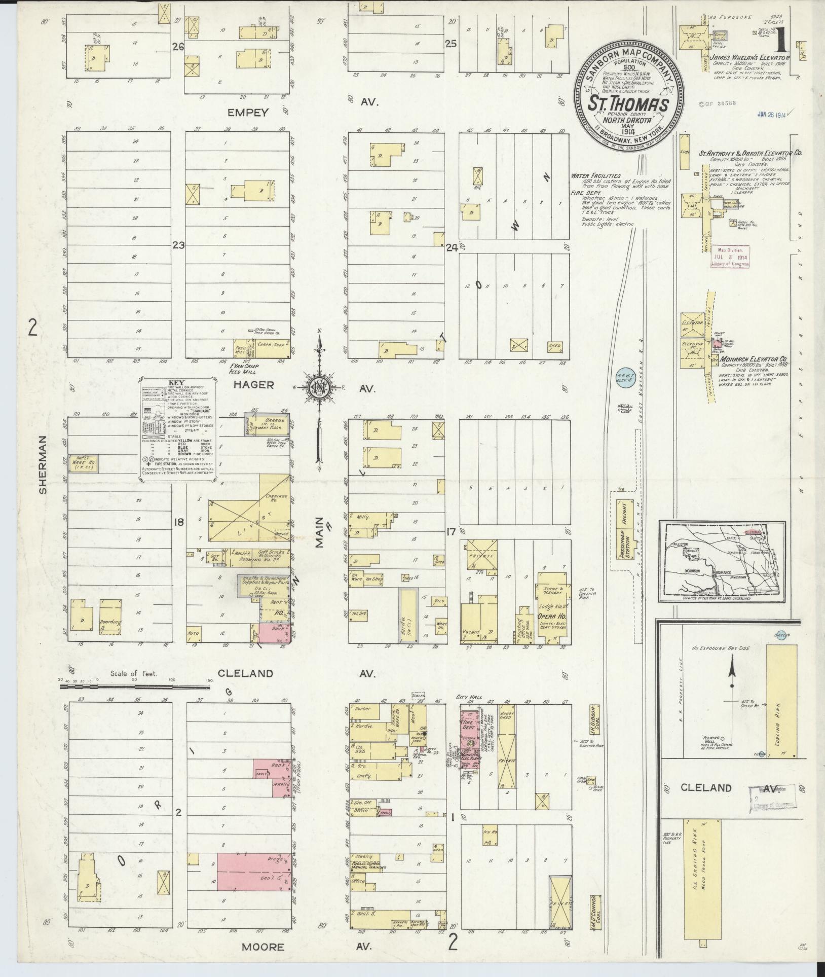 Sanborn Fire Insurance Map from Saint Thomas, Pembina County, North Dakota (1914), Sheet #0001 - Complete Map Set gallery image, historic Sanborn map, vintage wall art, North Dakota North Dakota
