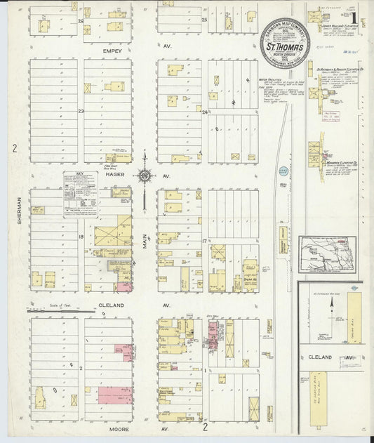 Sanborn Fire Insurance Map from Saint Thomas, Pembina County, North Dakota (1914), Sheet #0001 - Complete Map Set gallery image, historic Sanborn map, vintage wall art, North Dakota North Dakota