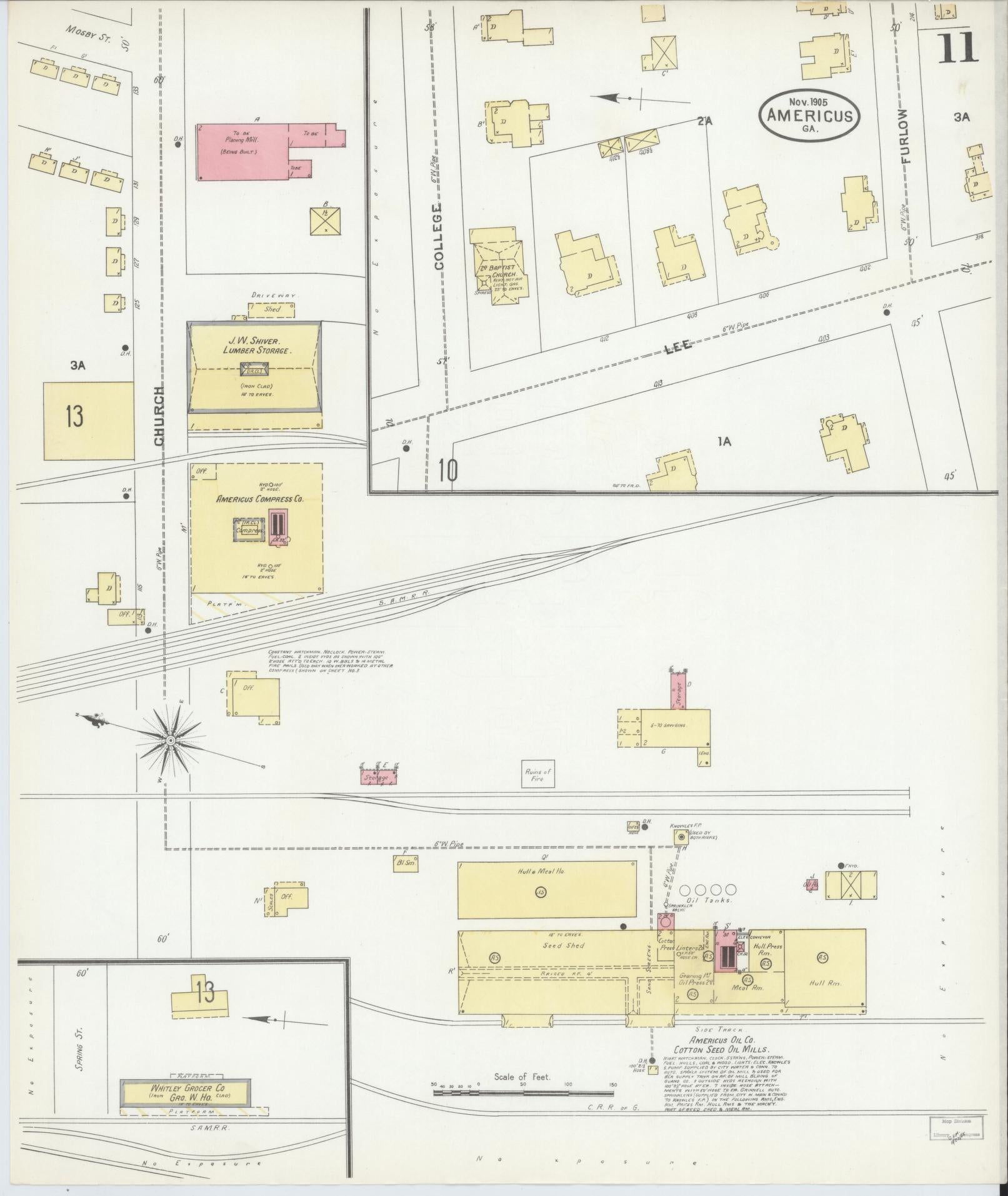 Sanborn Fire Insurance Map from Americus, Sumter County, Georgia (1905), Sheet #0011 - Complete Map Set gallery image, historic Sanborn map, vintage wall art, Georgia Georgia