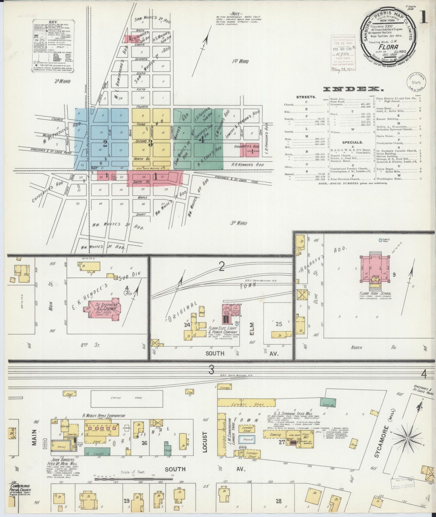 Sanborn Fire Insurance Map from Flora, Clay County, Illinois (1899), Sheet #0001 - Complete Map Set gallery image, historic Sanborn map, vintage wall art, Illinois Illinois