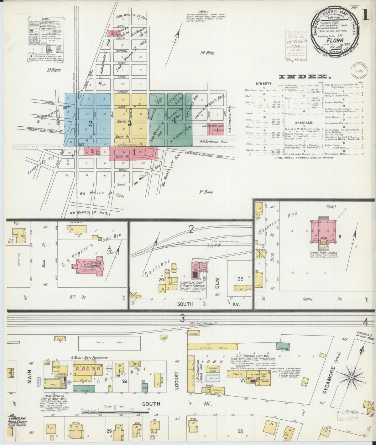 Sanborn Fire Insurance Map from Flora, Clay County, Illinois (1899), Sheet #0001 - Complete Map Set gallery image, historic Sanborn map, vintage wall art, Illinois Illinois