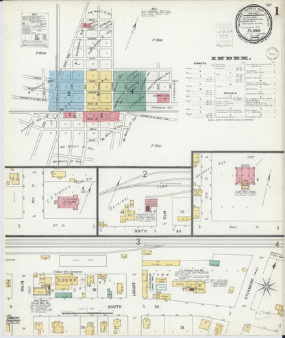 Sanborn Fire Insurance Map from Flora, Clay County, Illinois (1899), Sheet #0001 - Complete Map Set gallery image, historic Sanborn map, vintage wall art, Illinois Illinois