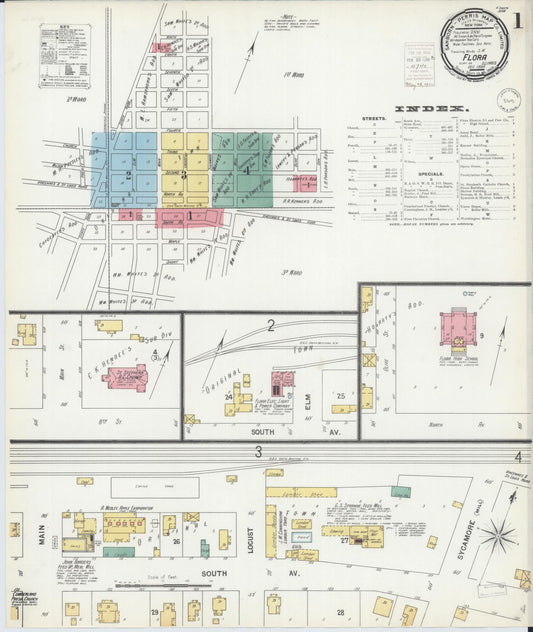 Sanborn Fire Insurance Map from Flora, Clay County, Illinois (1899), Sheet #0001 - Complete Map Set gallery image, historic Sanborn map, vintage wall art, Illinois Illinois