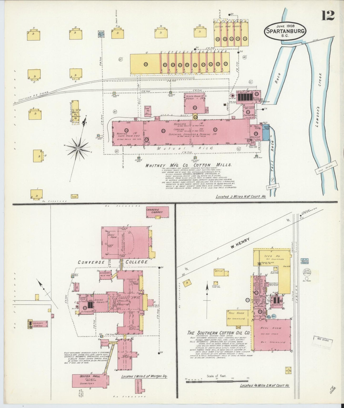Sanborn Fire Insurance Map from Spartanburg, Spartanburg County, South Carolina (1908), Sheet #0012 - Complete Map Set gallery image, historic Sanborn map, vintage wall art, South Carolina South Carolina