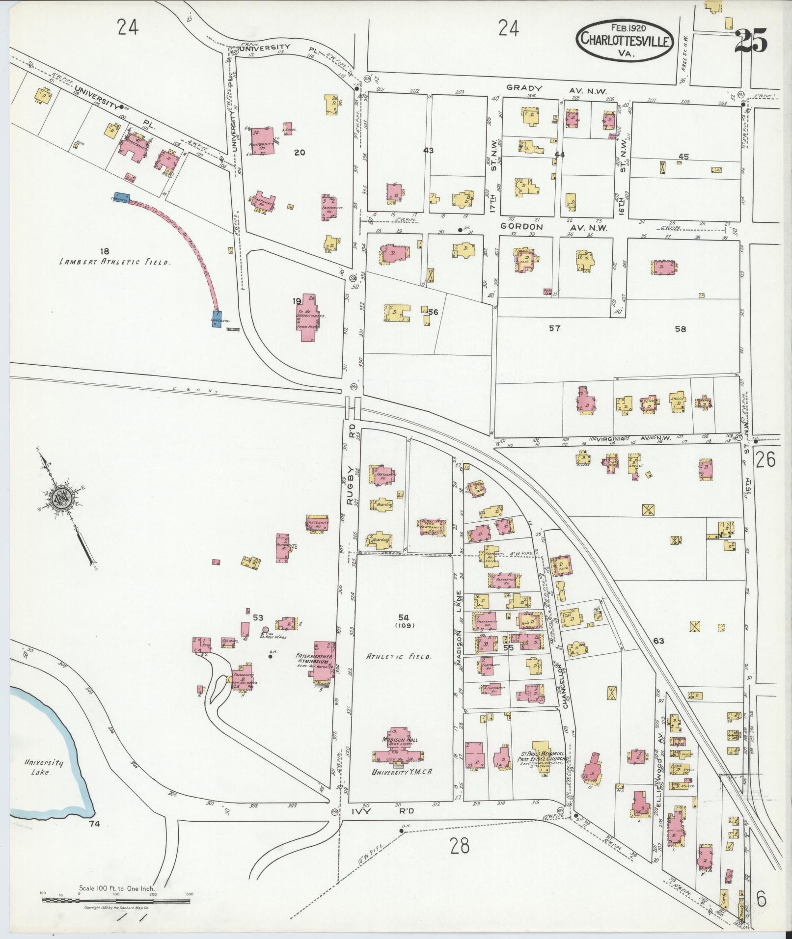 Sanborn Fire Insurance Map from Charlottesville, Independent Cities, Virginia (1920), Sheet #0025 - Complete Map Set gallery image, historic Sanborn map, vintage wall art, Virginia Virginia