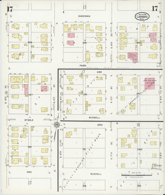 Sanborn Fire Insurance Map from Laramie, Albany County, Wyoming (1924), Sheet #0017 - Historic Sanborn Fire Insurance Map Print, vintage old map wall art, antique decor, genealogy gift, Wyoming Wyoming map