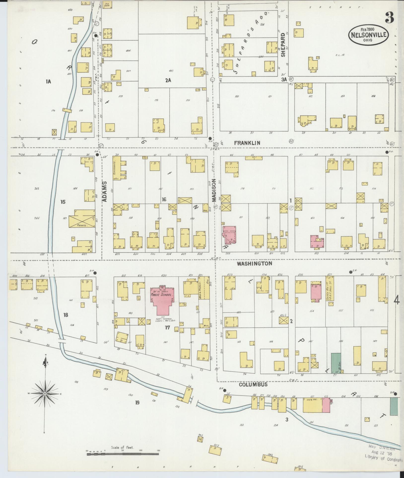 Sanborn Fire Insurance Map from Nelsonville, Athens County, Ohio (1900), Sheet #0003 - Complete Map Set gallery image, historic Sanborn map, vintage wall art, Ohio Ohio