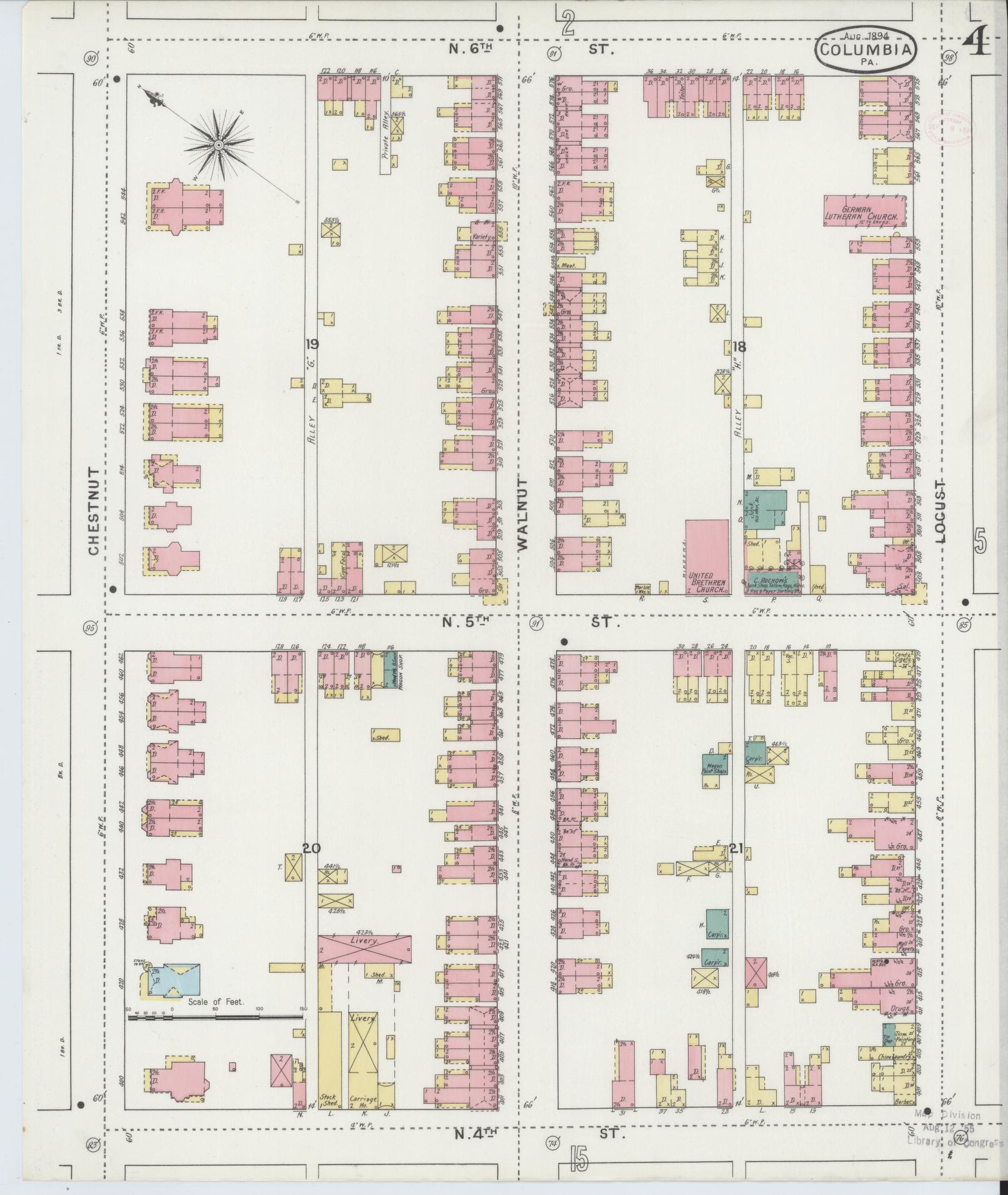 Sanborn Fire Insurance Map from Columbia, Lancaster County, Pennsylvania (1894), Sheet #0004 - Historic Sanborn Fire Insurance Map Print, vintage old map wall art, antique decor, genealogy gift, Pennsylvania Pennsylvania map