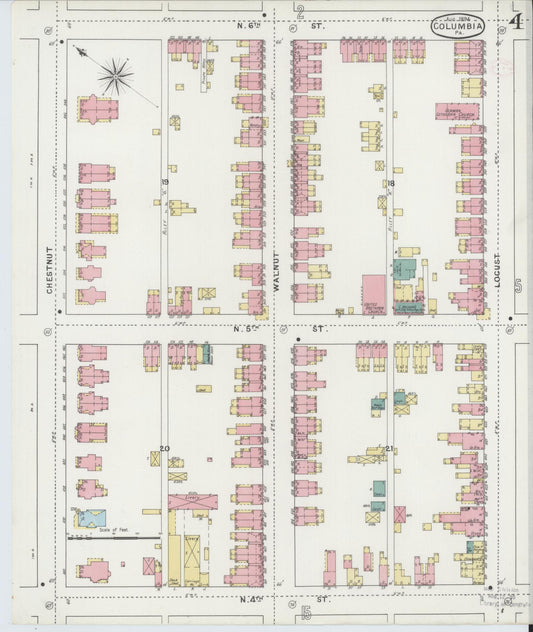 Sanborn Fire Insurance Map from Columbia, Lancaster County, Pennsylvania (1894), Sheet #0004 - Historic Sanborn Fire Insurance Map Print, vintage old map wall art, antique decor, genealogy gift, Pennsylvania Pennsylvania map