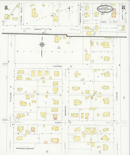 Sanborn Fire Insurance Map from Fayetteville, Washington County, Arkansas (1930), Sheet #0008 - Complete Map Set gallery image, historic Sanborn map, vintage wall art, Arkansas Arkansas