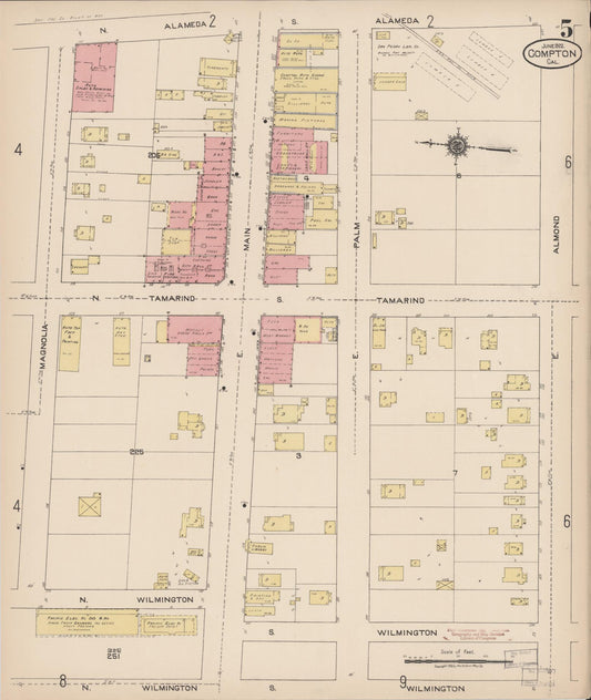 Sanborn Fire Insurance Map from Compton, Los Angeles County, California (1922), Sheet #0005 - Historic Sanborn Fire Insurance Map Print, vintage old map wall art, antique decor, genealogy gift, California California map