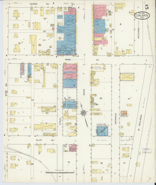 Sanborn Fire Insurance Map from Coalgate, Coal County, Oklahoma (1913), Sheet #0005 - Historic Sanborn Fire Insurance Map Print, vintage old map wall art, antique decor, genealogy gift, Oklahoma Oklahoma map