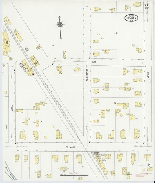 Sanborn Fire Insurance Map from Dryden, Tompkins County, New York (1910), Sheet #0002 - Historic Sanborn Fire Insurance Map Print, vintage old map wall art, antique decor, genealogy gift, New York New York map