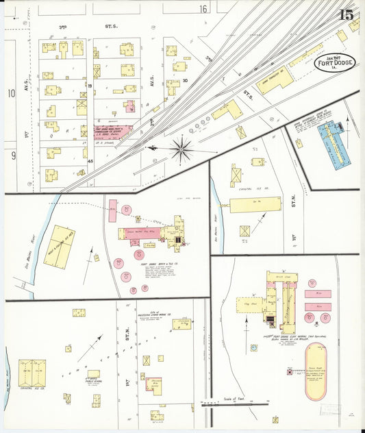 Sanborn Fire Insurance Map from Fort Dodge, Webster County, Iowa (1907), Sheet #0015 - Historic Sanborn Fire Insurance Map Print, vintage old map wall art