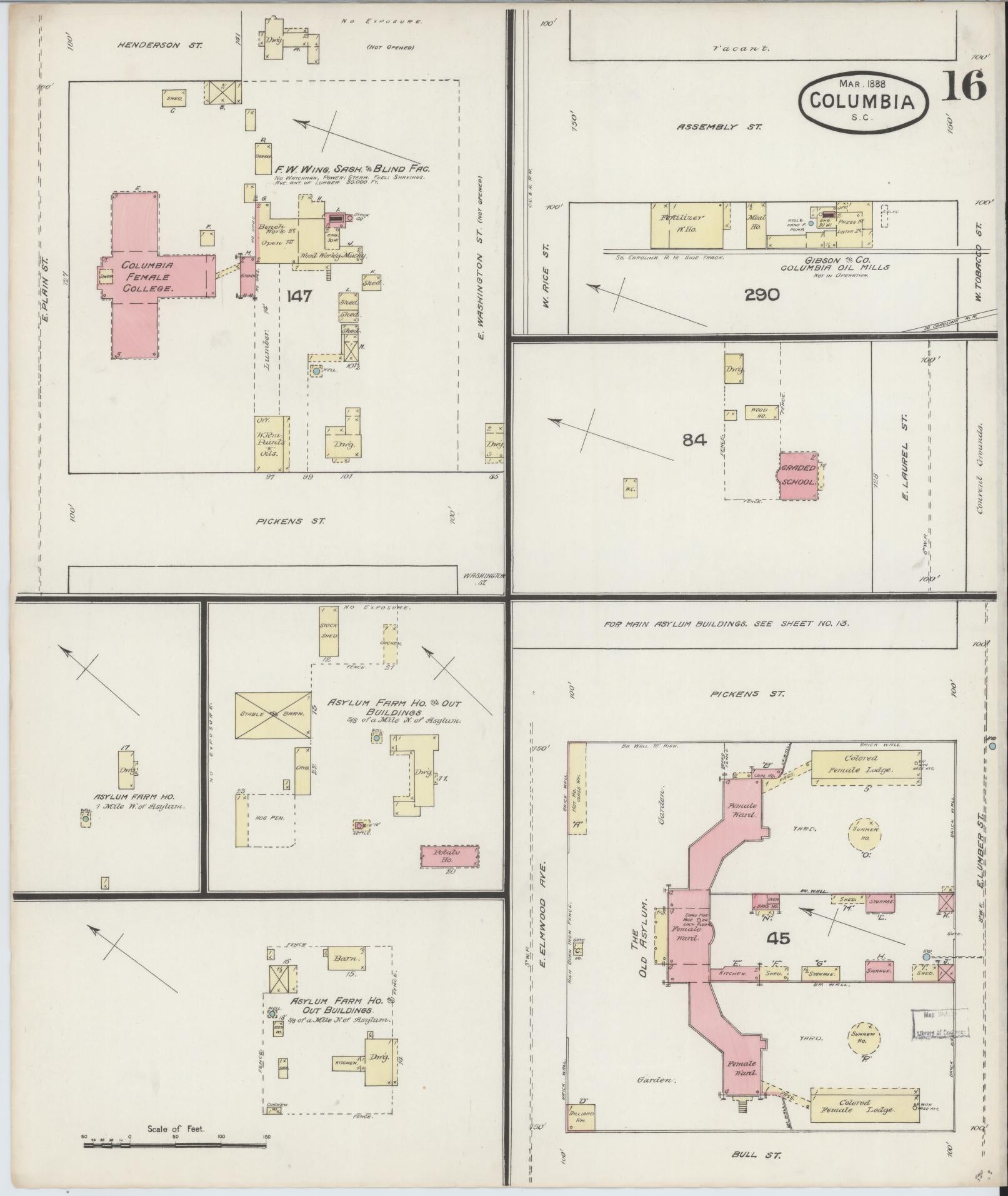 Sanborn Fire Insurance Map from Columbia, Richland County, South Carolina (1888), Sheet #0016 - Complete Map Set gallery image, historic Sanborn map, vintage wall art, South Carolina South Carolina