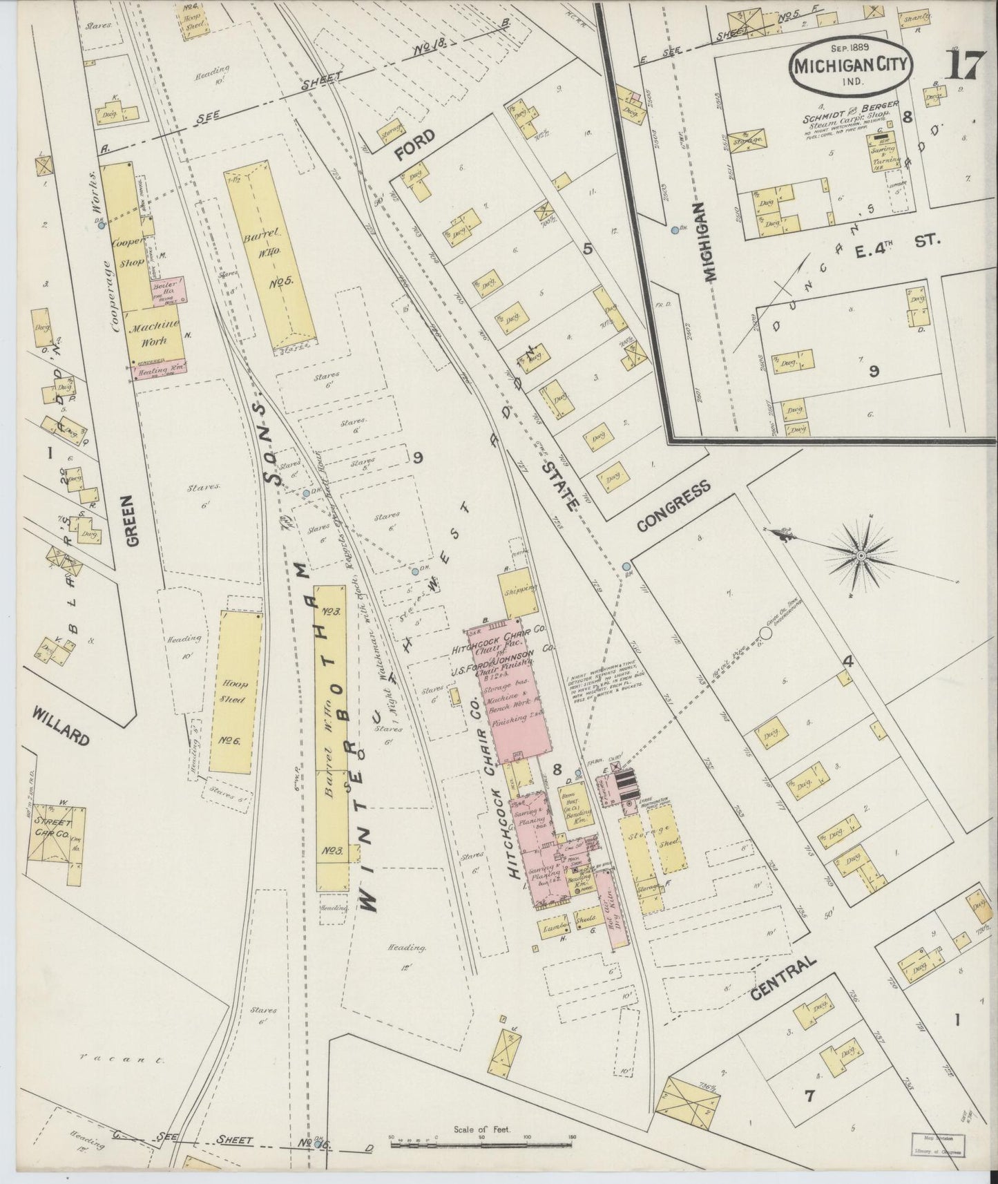 Sanborn Fire Insurance Map from Michigan City, La Porte County, Indiana (1889), Sheet #0017 - Complete Map Set gallery image, historic Sanborn map, vintage wall art, Michigan Michigan