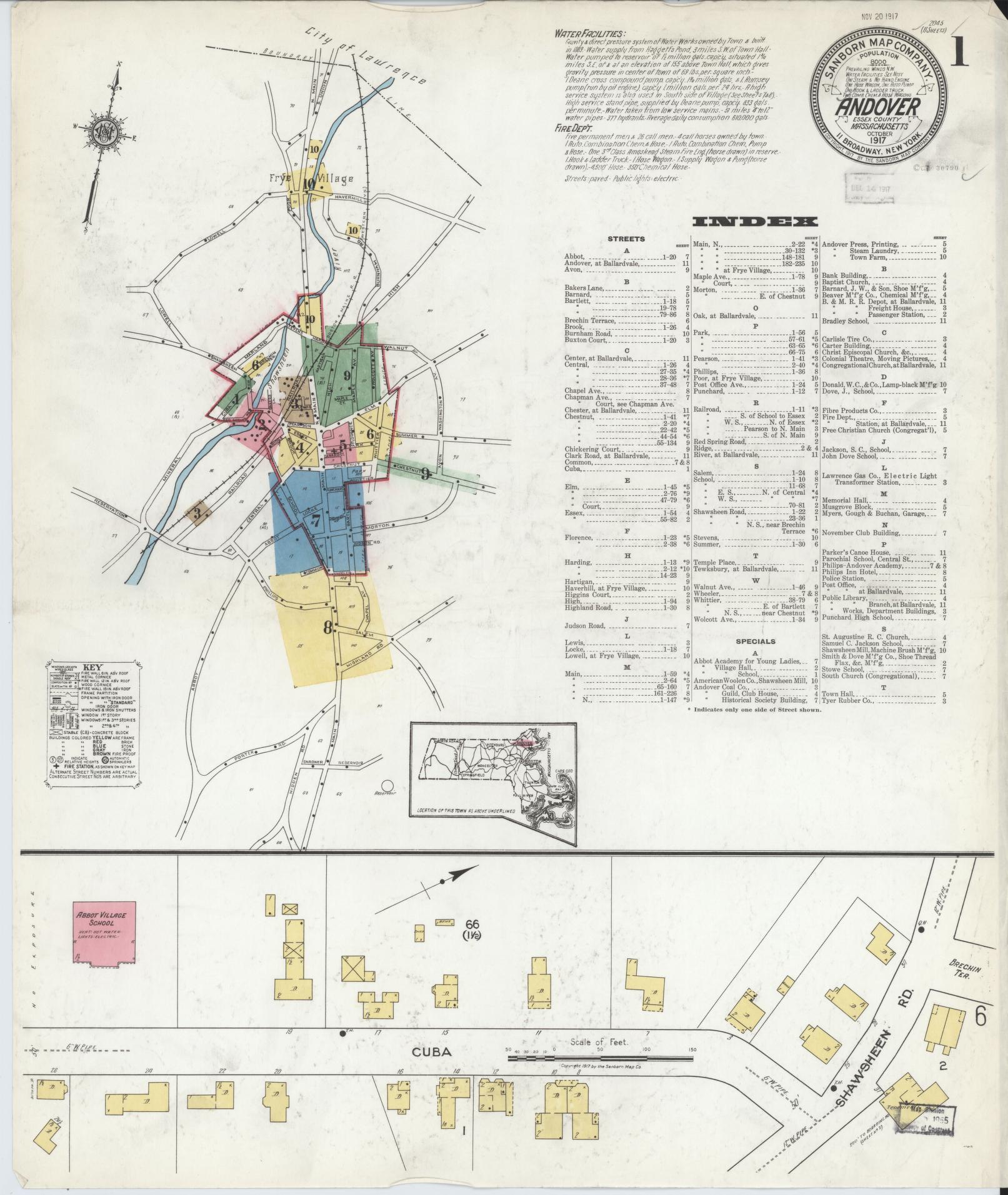 Sanborn Fire Insurance Map from Andover, Essex County, Massachusetts. (1917) – Historic Sanborn Fire Insurance Map Print
