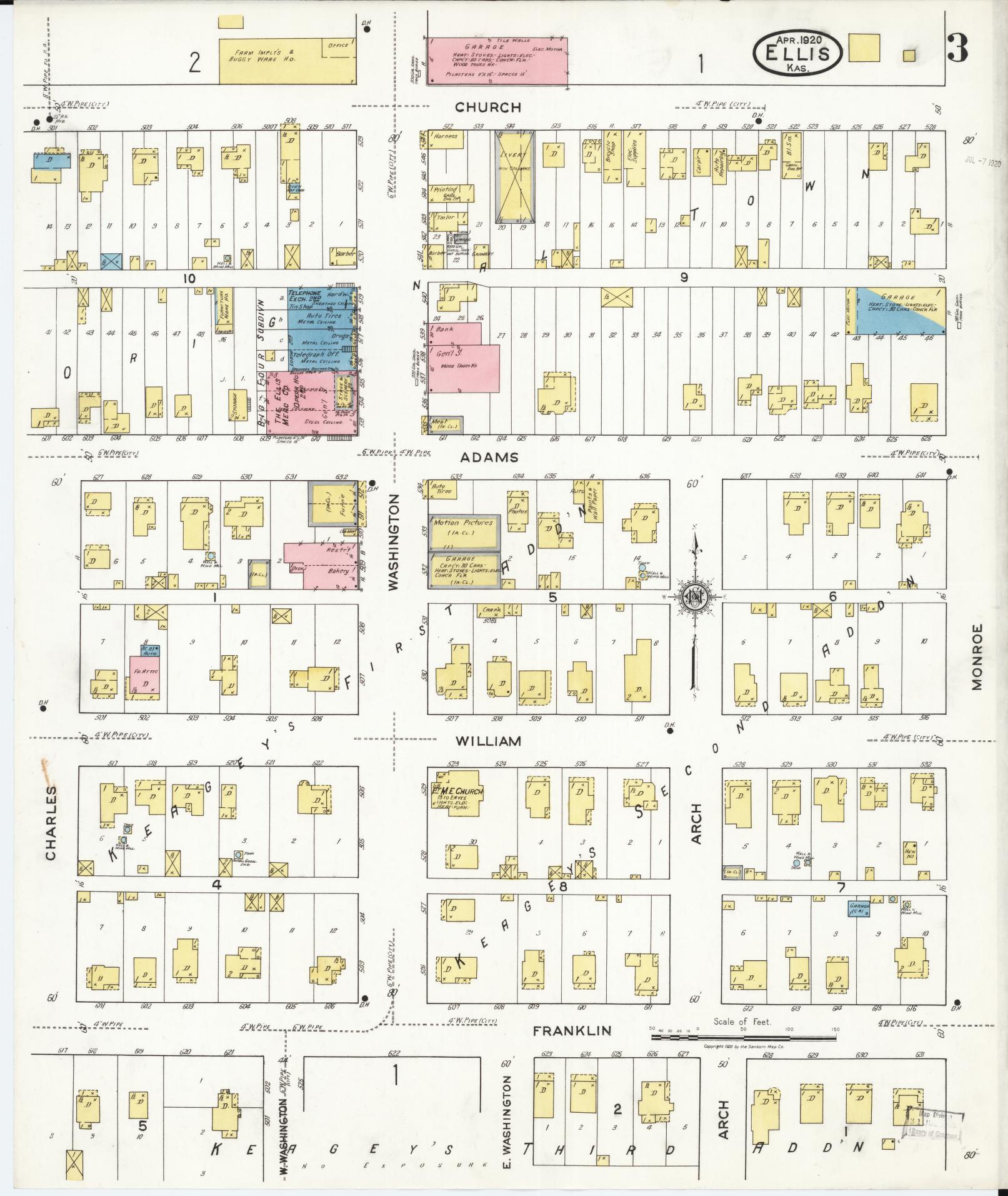Sanborn Fire Insurance Map from Ellis, Ellis County, Kansas (1920), Sheet #0003 - Complete Map Set gallery image, historic Sanborn map, vintage wall art, Kansas Kansas