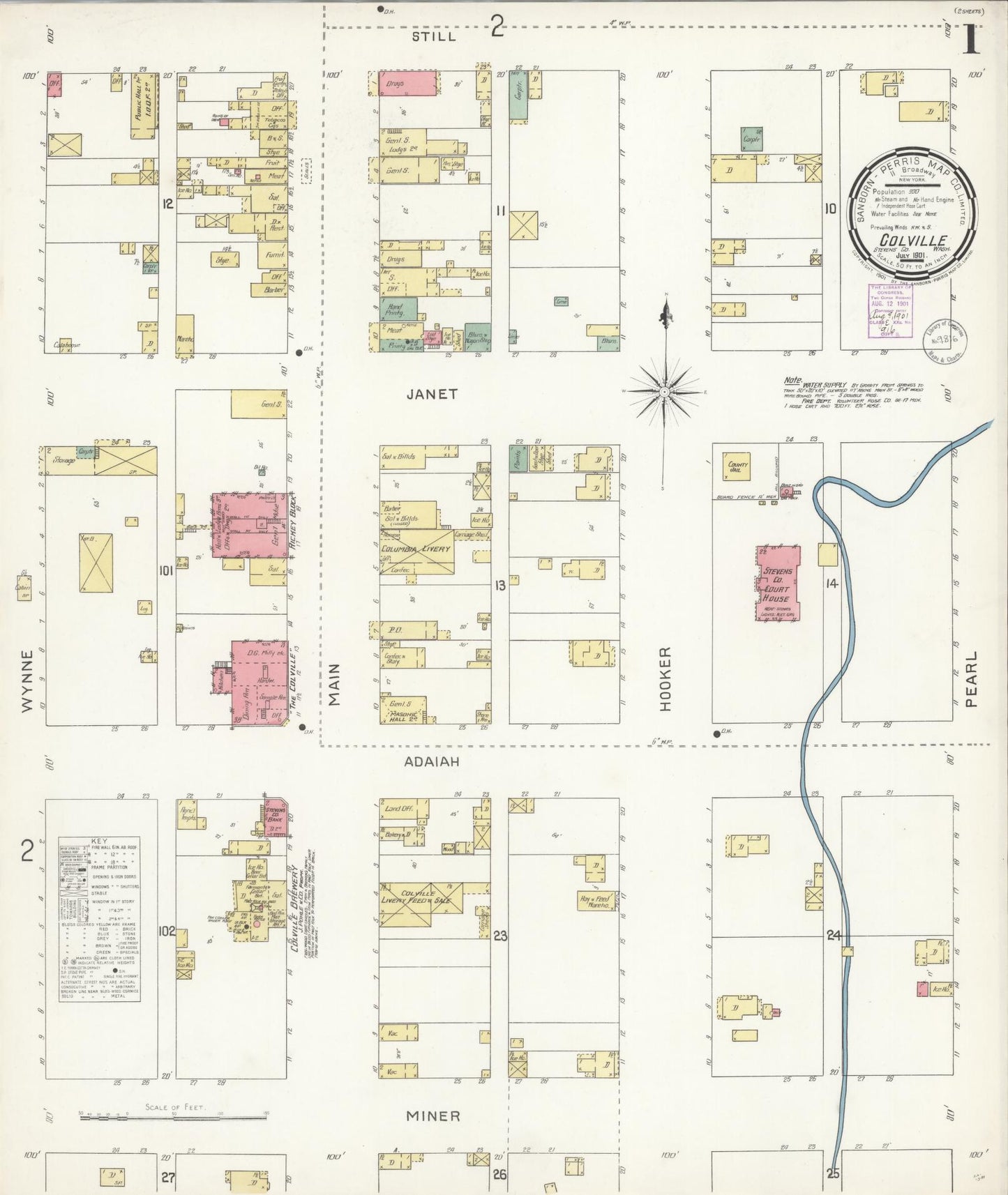 Sanborn Fire Insurance Map from Colville, Stevens County, Washington (1901), Sheet #0001 - Complete Map Set gallery image, historic Sanborn map, vintage wall art, Washington Washington