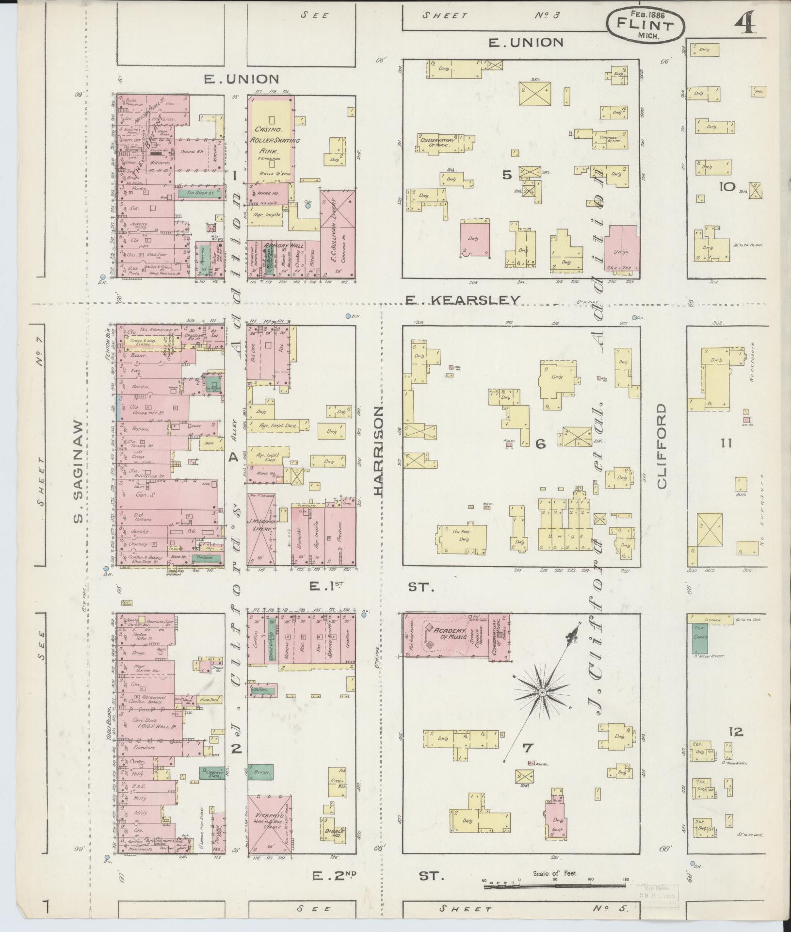 Sanborn Fire Insurance Map from Flint, Genesee County, Michigan (1886), Sheet #0004 - Complete Map Set gallery image, historic Sanborn map, vintage wall art, Michigan Michigan