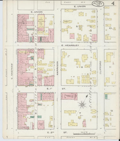 Sanborn Fire Insurance Map from Flint, Genesee County, Michigan (1886), Sheet #0004 - Complete Map Set gallery image, historic Sanborn map, vintage wall art, Michigan Michigan