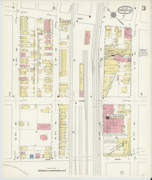 Sanborn Fire Insurance Map from Homestead, Allegheny County, Pennsylvania (1913), Sheet #0003 - Historic Sanborn Fire Insurance Map Print, vintage old map wall art, antique decor, genealogy gift, Pennsylvania Pennsylvania map