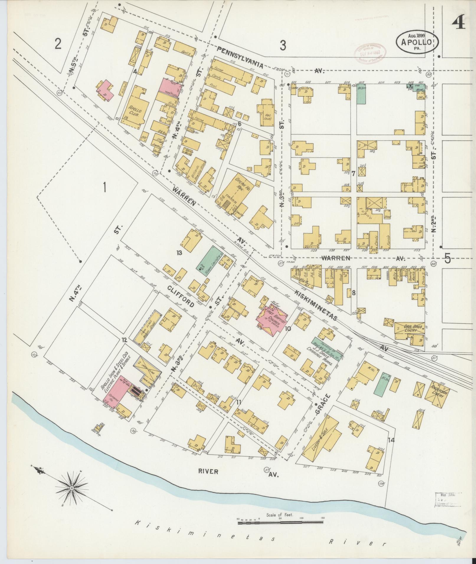 Sanborn Fire Insurance Map from Apollo, Armstrong County, Pennsylvania (1899), Sheet #0004 - Historic Sanborn Fire Insurance Map Print, vintage old map wall art, antique decor, genealogy gift, Pennsylvania Pennsylvania map