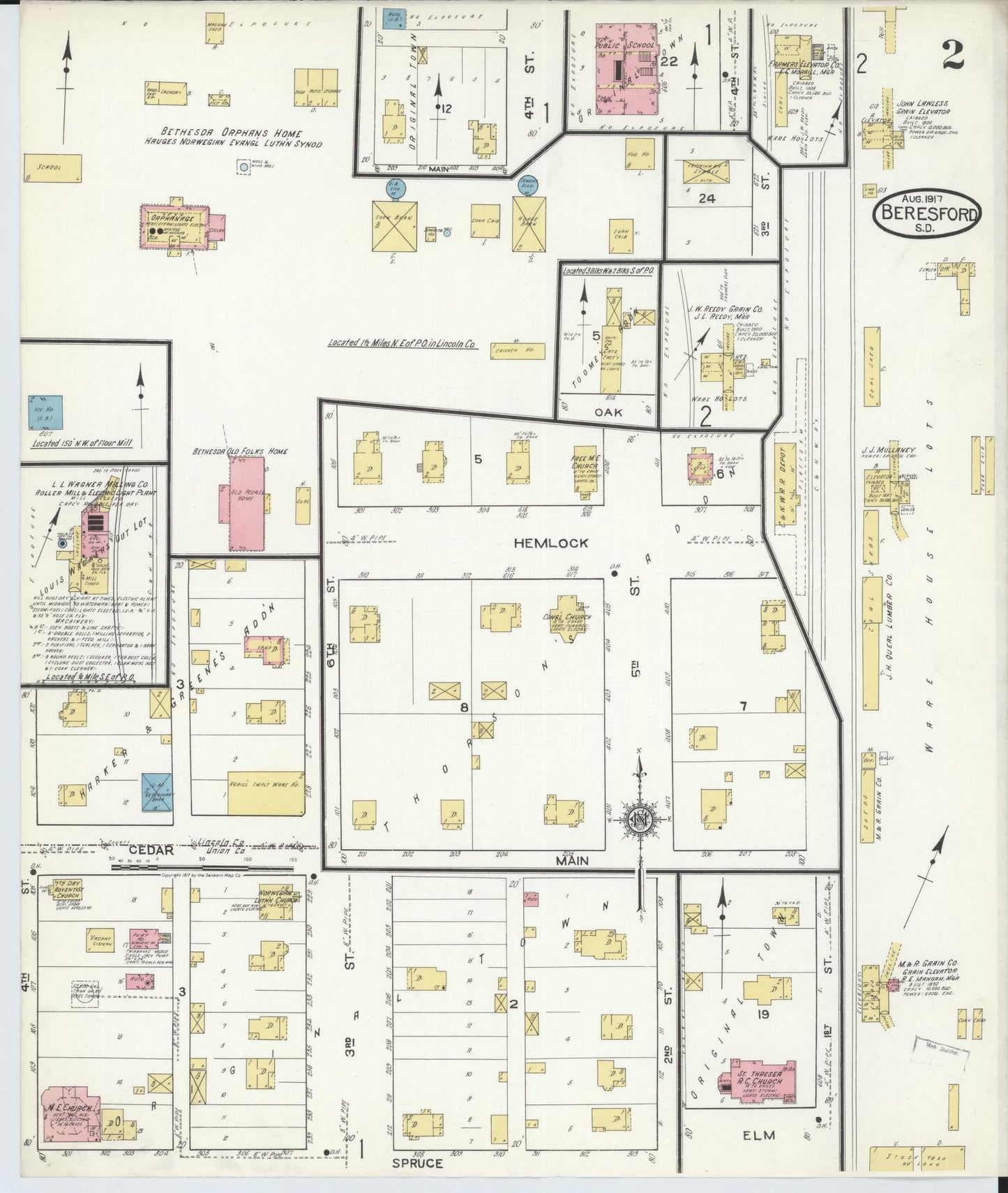 Sanborn Fire Insurance Map from Beresford, Union And Lincoln Counties, South Dakota (1917), Sheet #0002 - Historic Sanborn Fire Insurance Map Print, vintage old map wall art, antique decor, genealogy gift, South Dakota South Dakota map