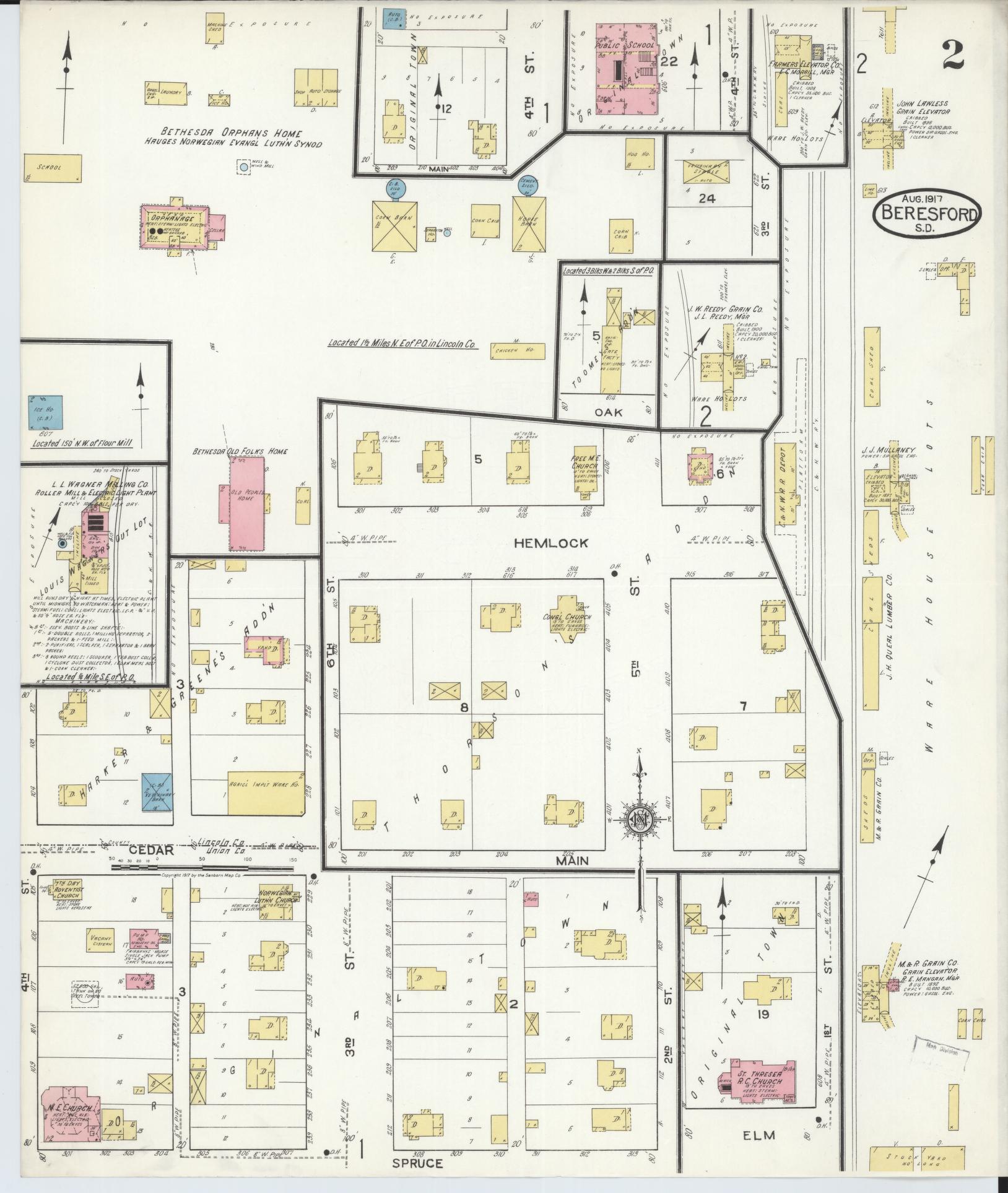Sanborn Fire Insurance Map from Beresford, Union And Lincoln Counties, South Dakota (1917), Sheet #0002 - Historic Sanborn Fire Insurance Map Print, vintage old map wall art, antique decor, genealogy gift, South Dakota South Dakota map