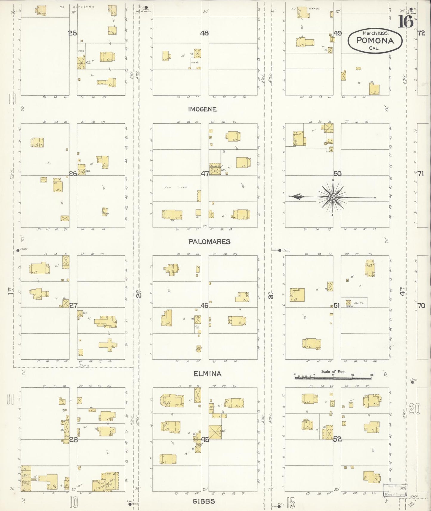 Sanborn Fire Insurance Map from Pomona, Los Angeles County, California (1895), Sheet #0016 - Complete Map Set gallery image, historic Sanborn map, vintage wall art, California California