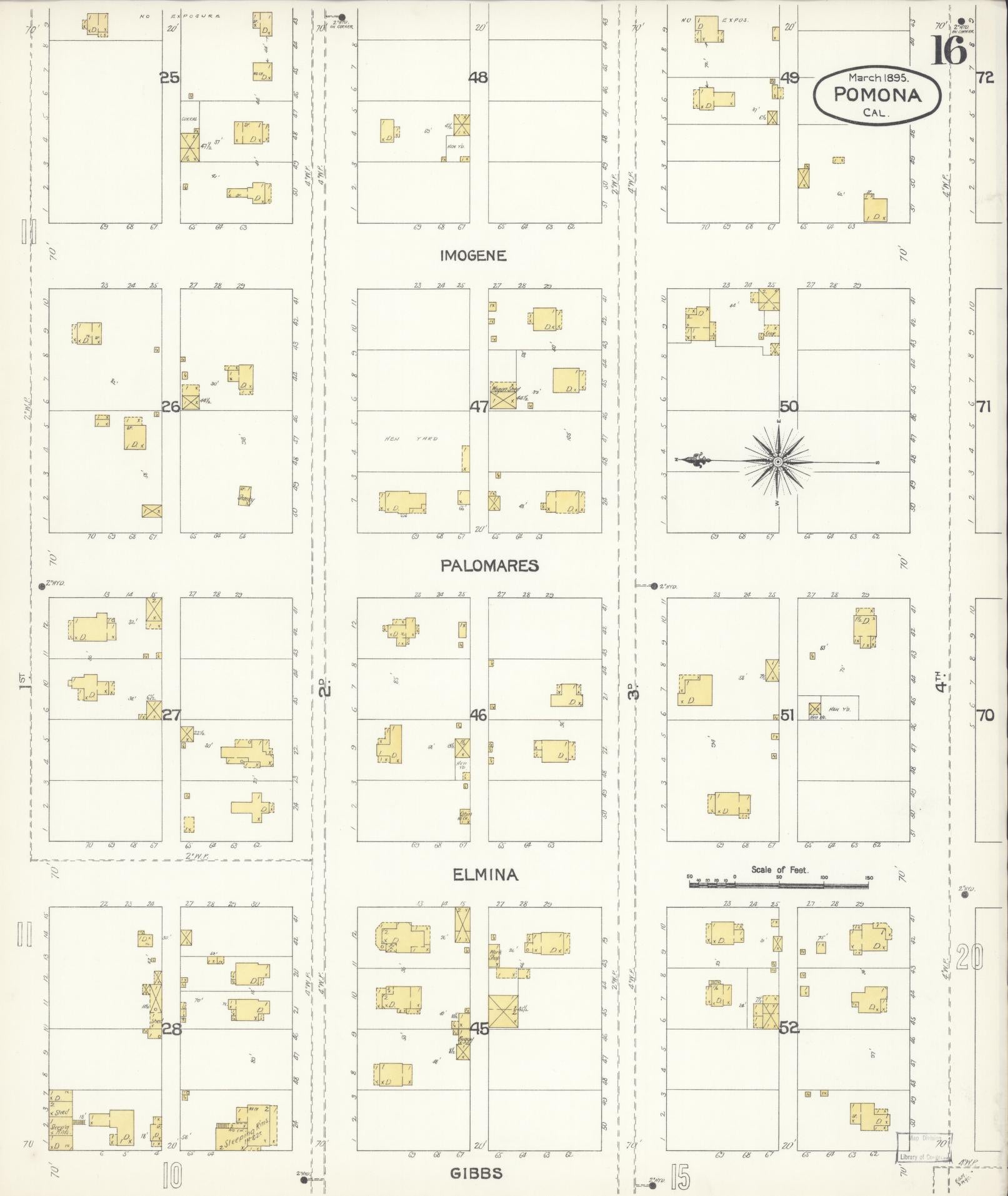 Sanborn Fire Insurance Map from Pomona, Los Angeles County, California (1895), Sheet #0016 - Complete Map Set gallery image, historic Sanborn map, vintage wall art, California California