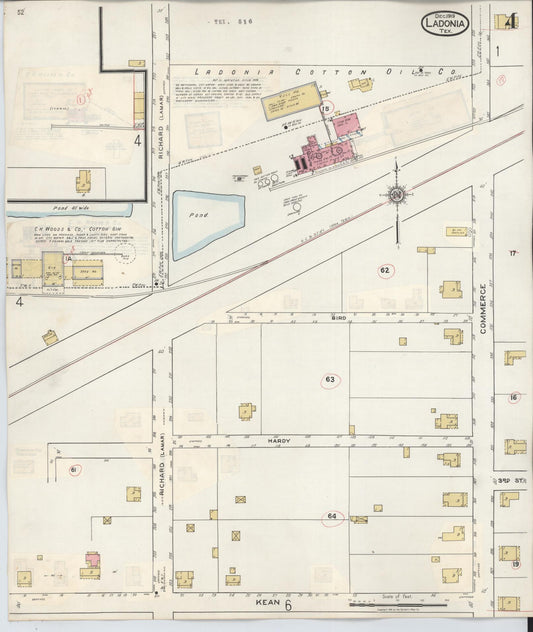 Sanborn Fire Insurance Map from Ladonia, Fannin County, Texas (1934), Sheet #0004 - Historic Sanborn Fire Insurance Map Print, vintage old map wall art, antique decor, genealogy gift, Texas Texas map