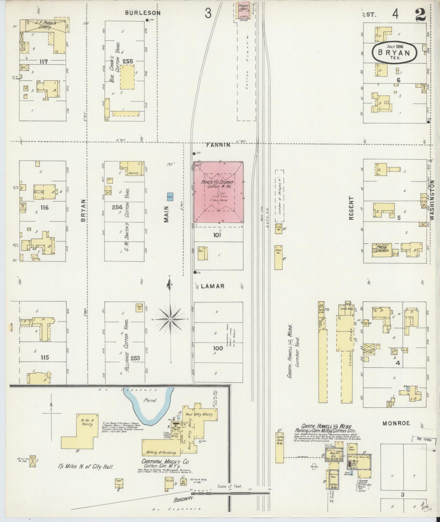Sanborn Fire Insurance Map from Bryan, Brazos County, Texas (1896), Sheet #0002 - Historic Sanborn Fire Insurance Map Print, vintage old map wall art, antique decor, genealogy gift, Texas Texas map
