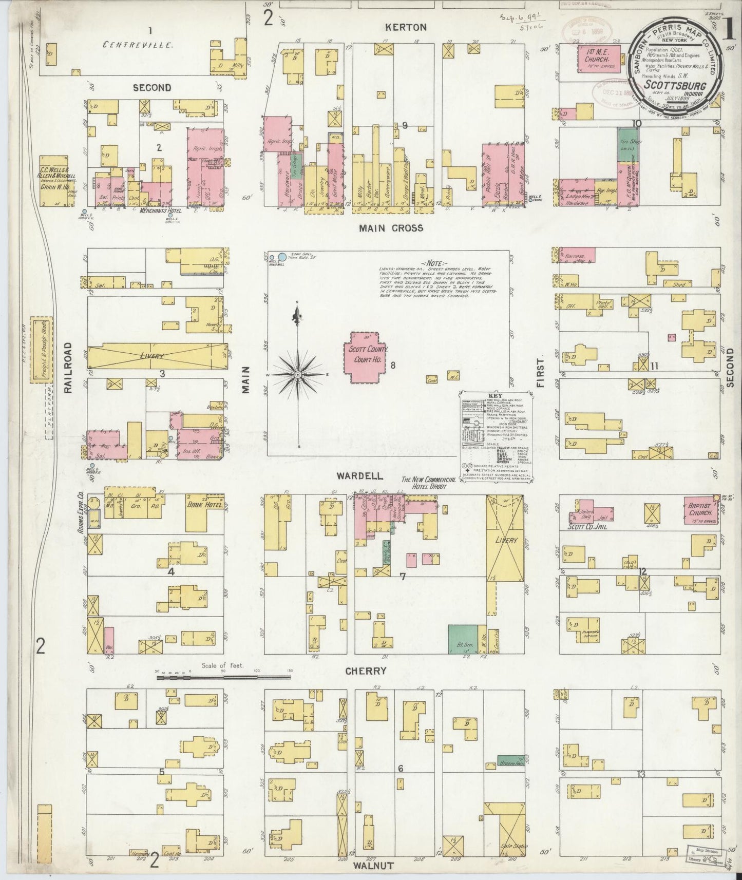 Sanborn Fire Insurance Map from Scottsburg, Scott County, Indiana (1899), Sheet #0001 - Complete Map Set gallery image, historic Sanborn map, vintage wall art, Indiana Indiana