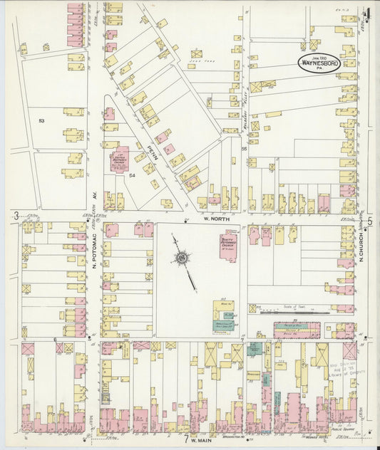 Sanborn Fire Insurance Map from Waynesboro, Franklin County, Pennsylvania (1910), Sheet #0004 - Historic Sanborn Fire Insurance Map Print, vintage old map wall art, antique decor, genealogy gift, Pennsylvania Pennsylvania map