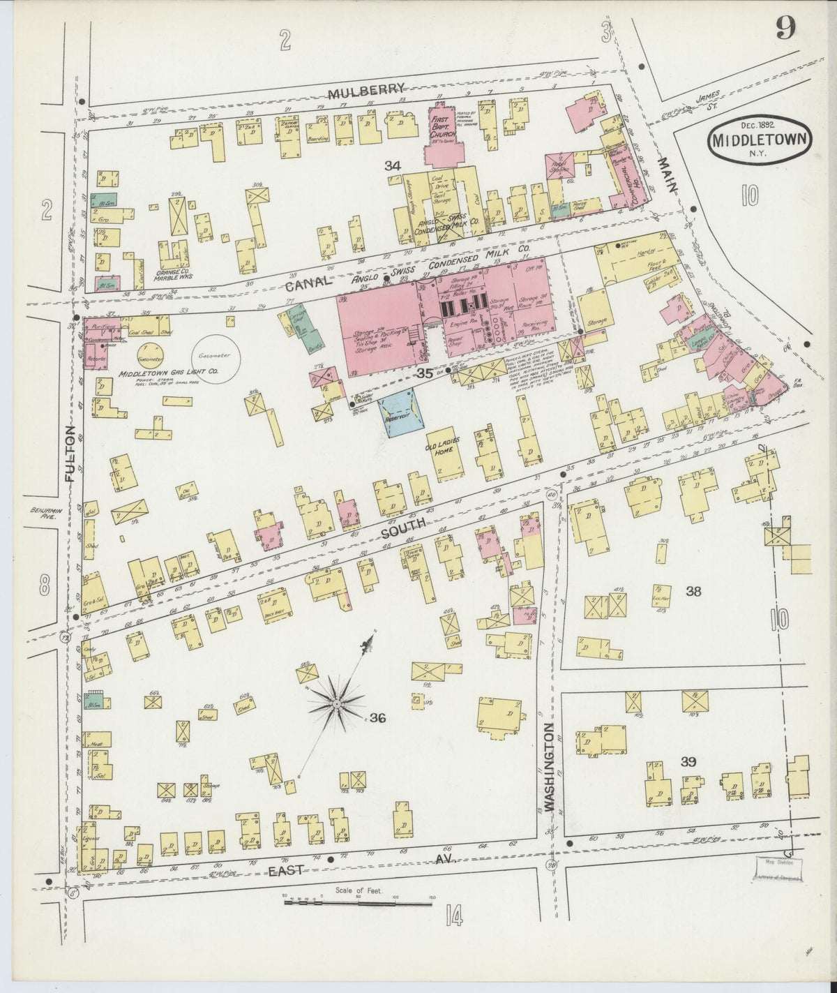 Sanborn Fire Insurance Map from Middletown, Orange County, New York (1892), Sheet #0009 - Historic Sanborn Fire Insurance Map Print, vintage old map wall art, antique decor, genealogy gift, New York New York map