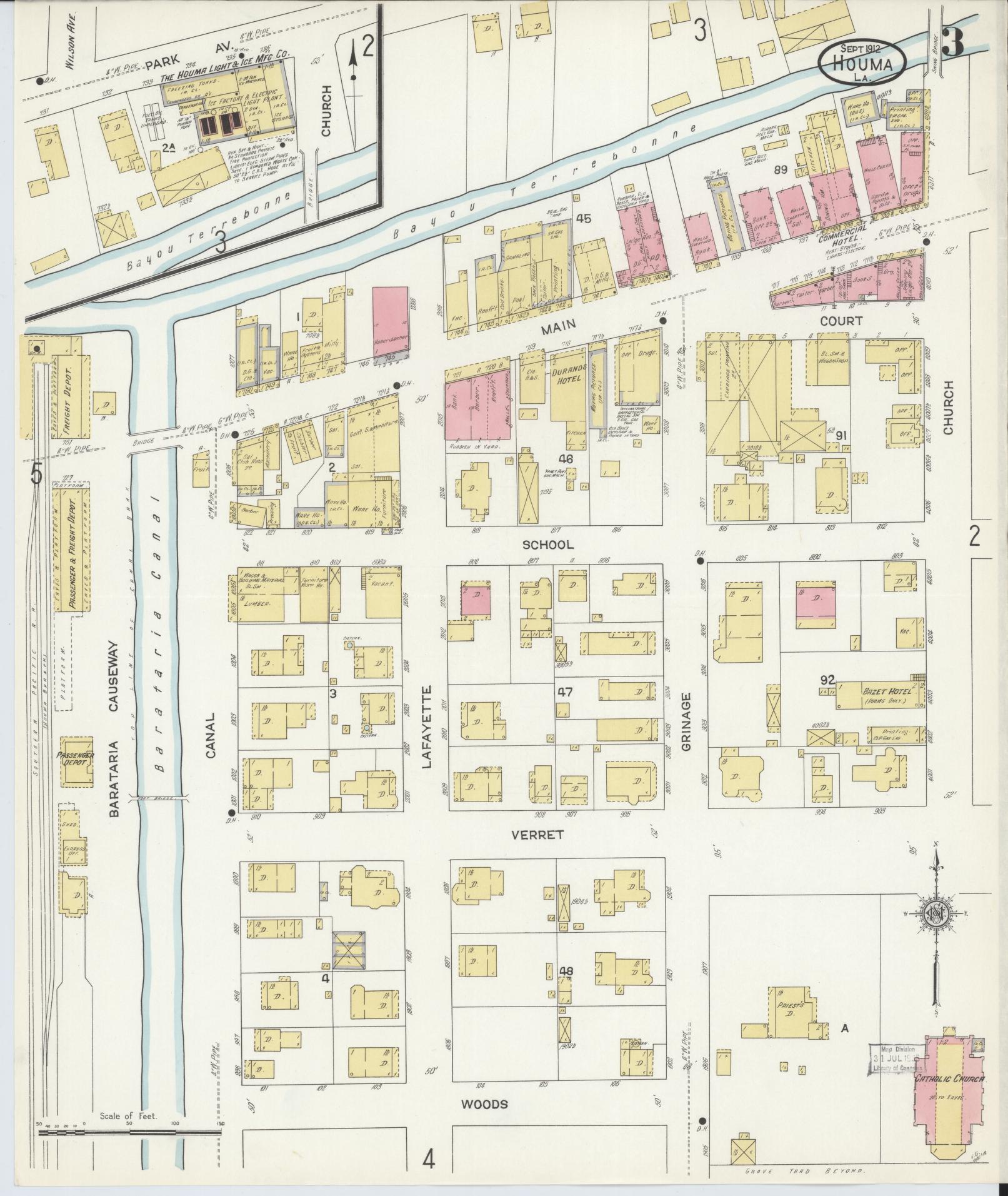 Sanborn Fire Insurance Map from Houma, Terrebonne Parish, Louisiana (1912), Sheet #0003 - Complete Map Set gallery image, historic Sanborn map, vintage wall art, Louisiana Louisiana
