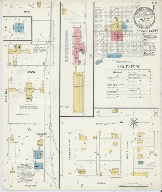 Sanborn Fire Insurance Map from Altus, Jackson County, Oklahoma (1904), Sheet #0001 - Historic Sanborn Fire Insurance Map Print, vintage old map wall art, antique decor, genealogy gift, Oklahoma Oklahoma map