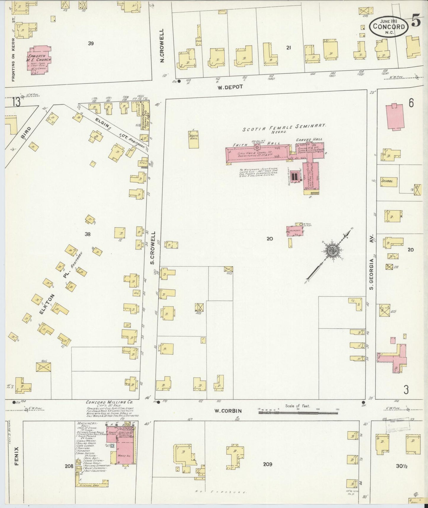 Sanborn Fire Insurance Map from Concord, Cabarrus County, North Carolina (1911), Sheet #0005 - Complete Map Set gallery image, historic Sanborn map, vintage wall art, North Carolina North Carolina